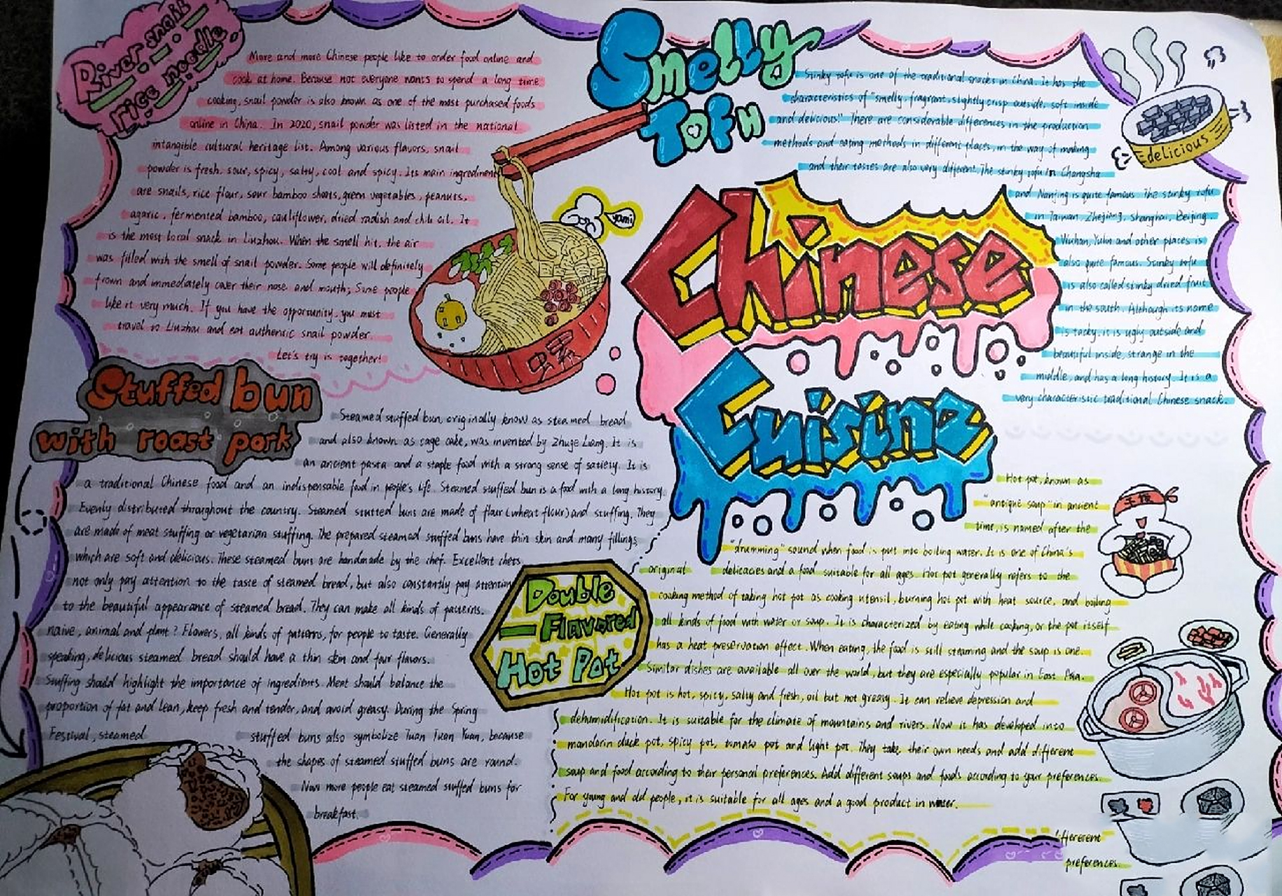 英语手抄报 这次的主题是中国菜/中国美食 是用4k的素描纸绘画 80色的