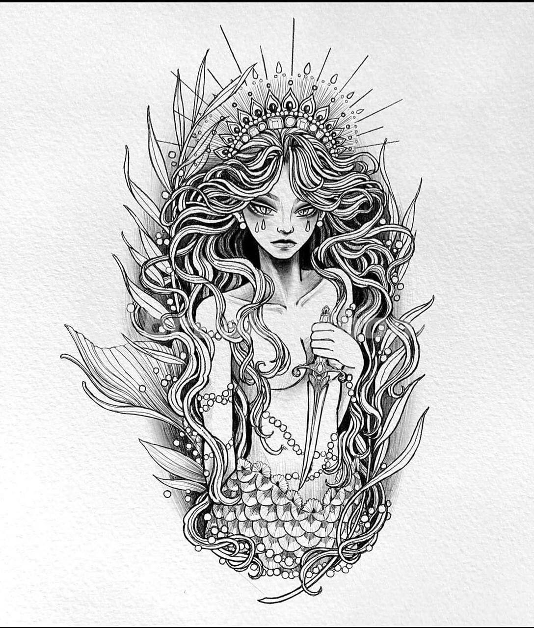 美杜莎纹身|花胸美杜莎纹身手稿 适合大腿或者大臂的美杜莎纹身 还有