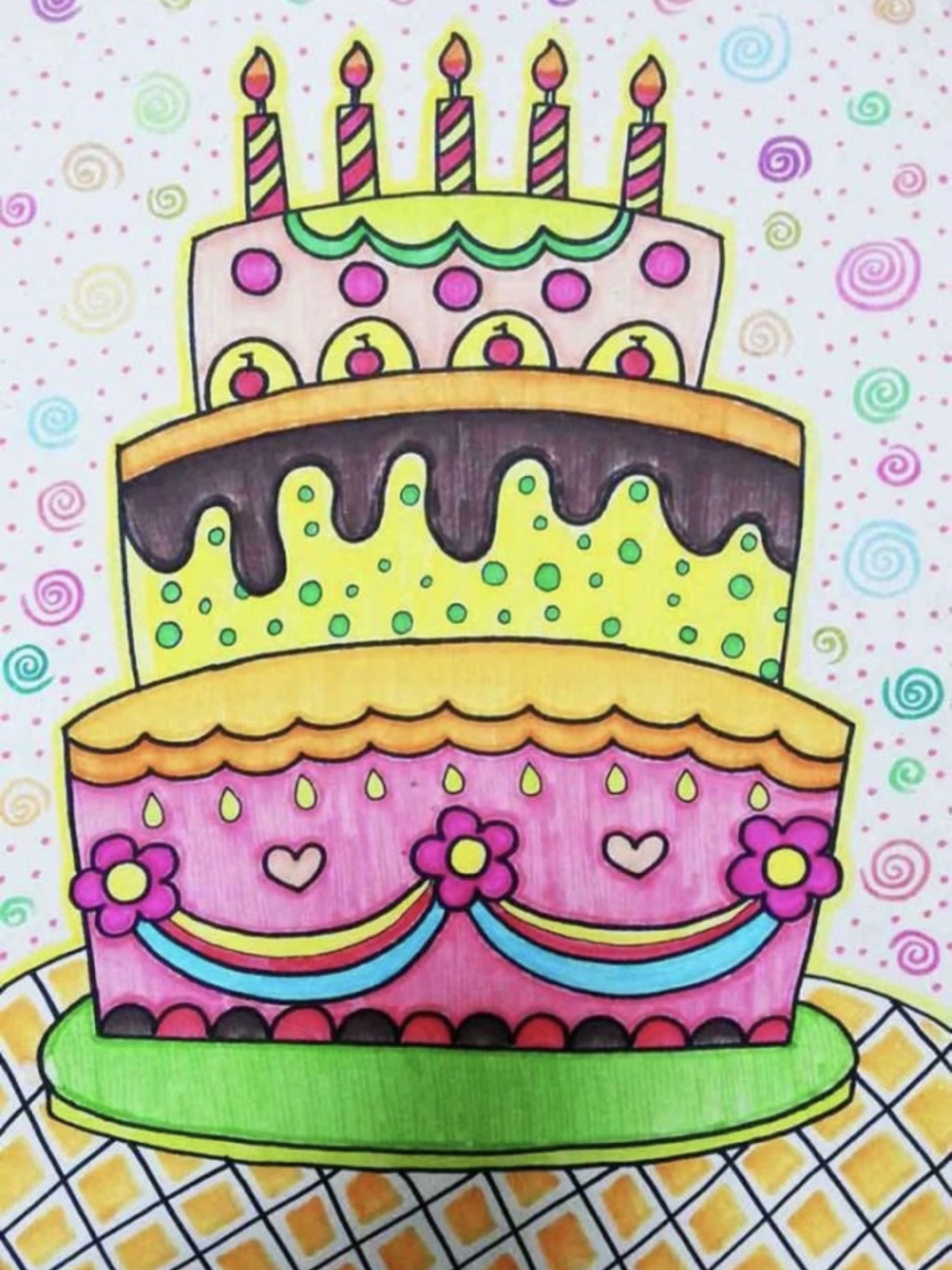 三层生日蛋糕涂色画图片