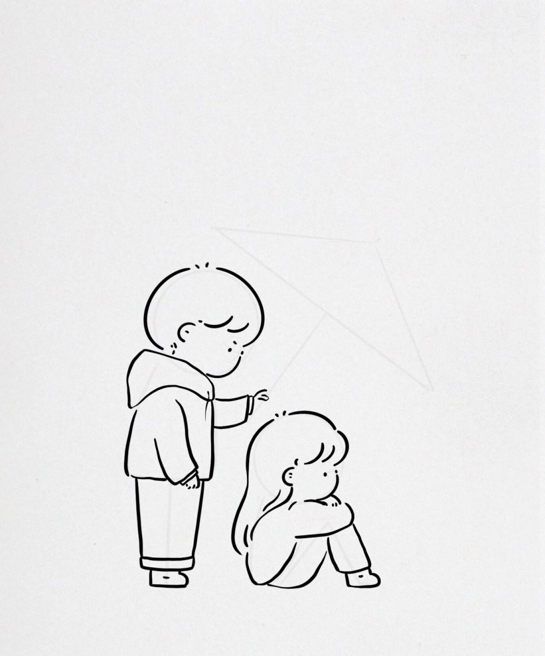 他是冒大雨前来接你的人 	 情侣日常 简笔画教程 手绘分享 手帐素材