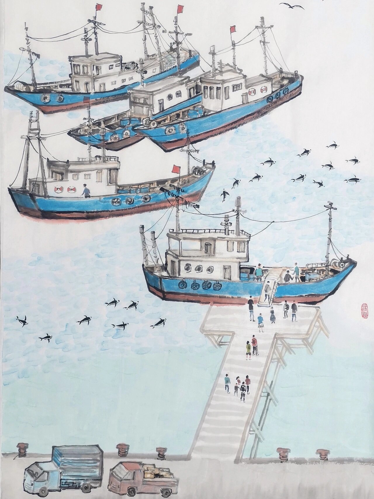 国画渔船