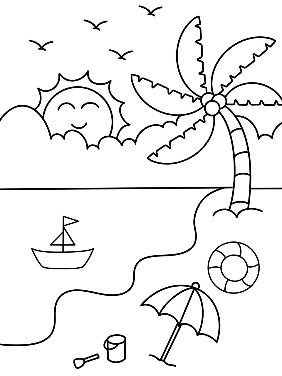 夏日海滩 夏天主题创意画 儿童画 风景画 #创意美术儿童画# #儿童简笔