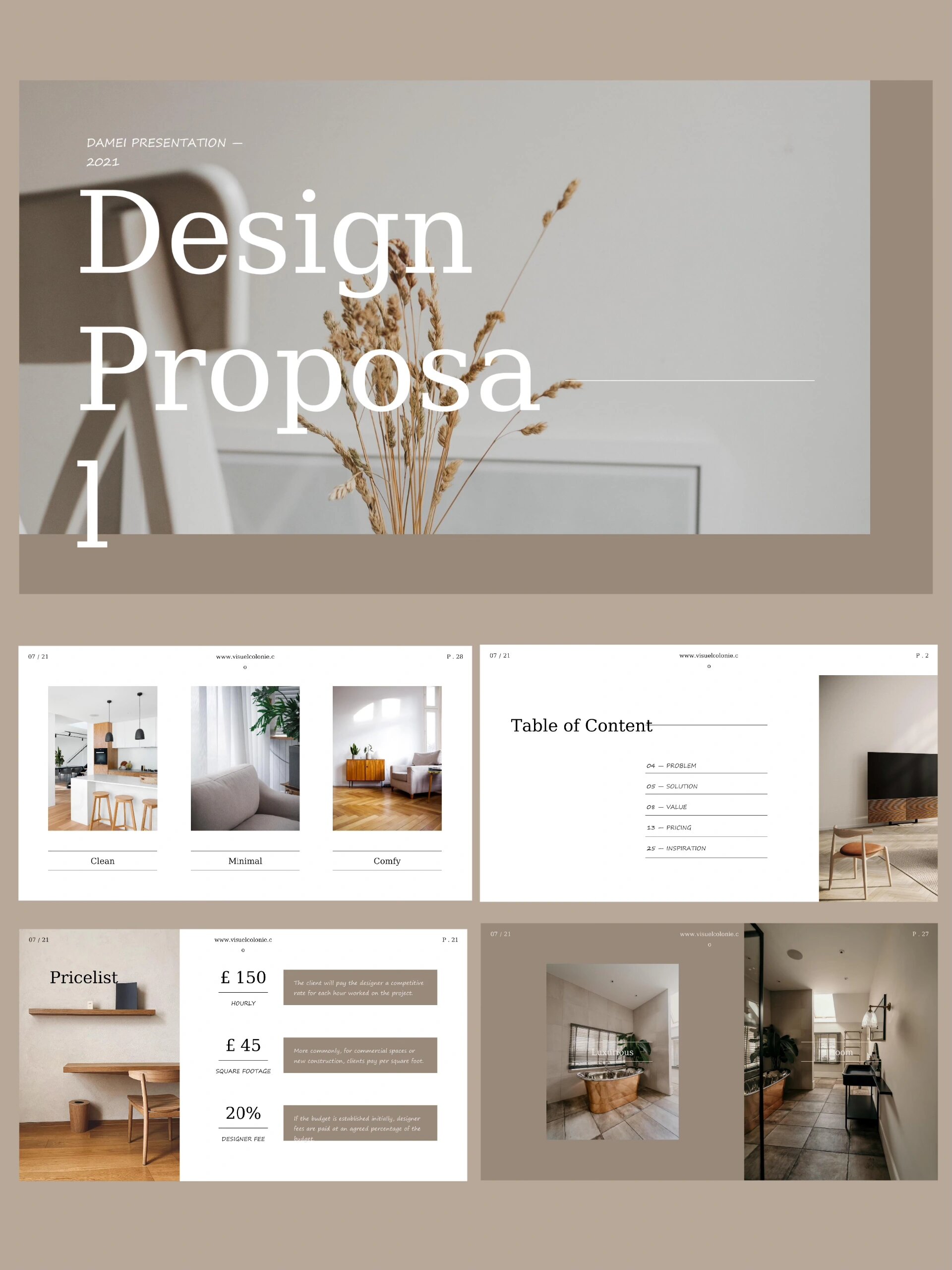 奶油风室内设计ppt模板