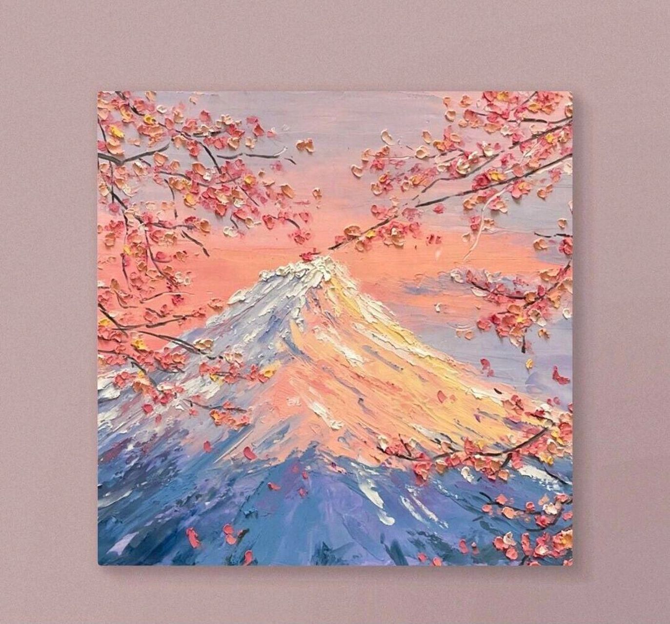 油画棒风景作品樱花富士山附色号步骤油画棒 好久都木有更新了呢,更个