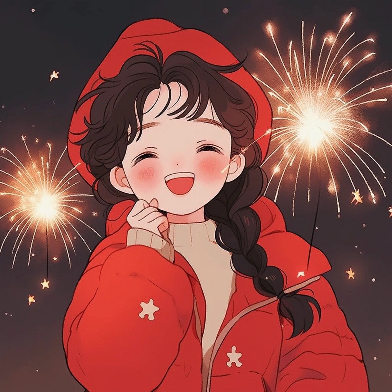 浪漫生活的记录者# #新年头像# #跨年头像# #插画头像# #烟花