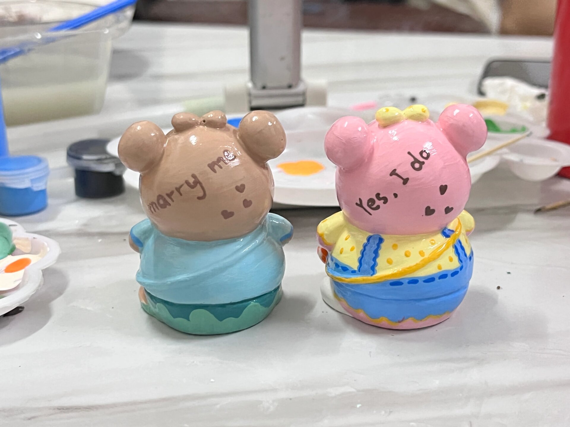 背包小熊石膏娃娃cp情侣款 达菲和雪莉玫,爱啦爱啦