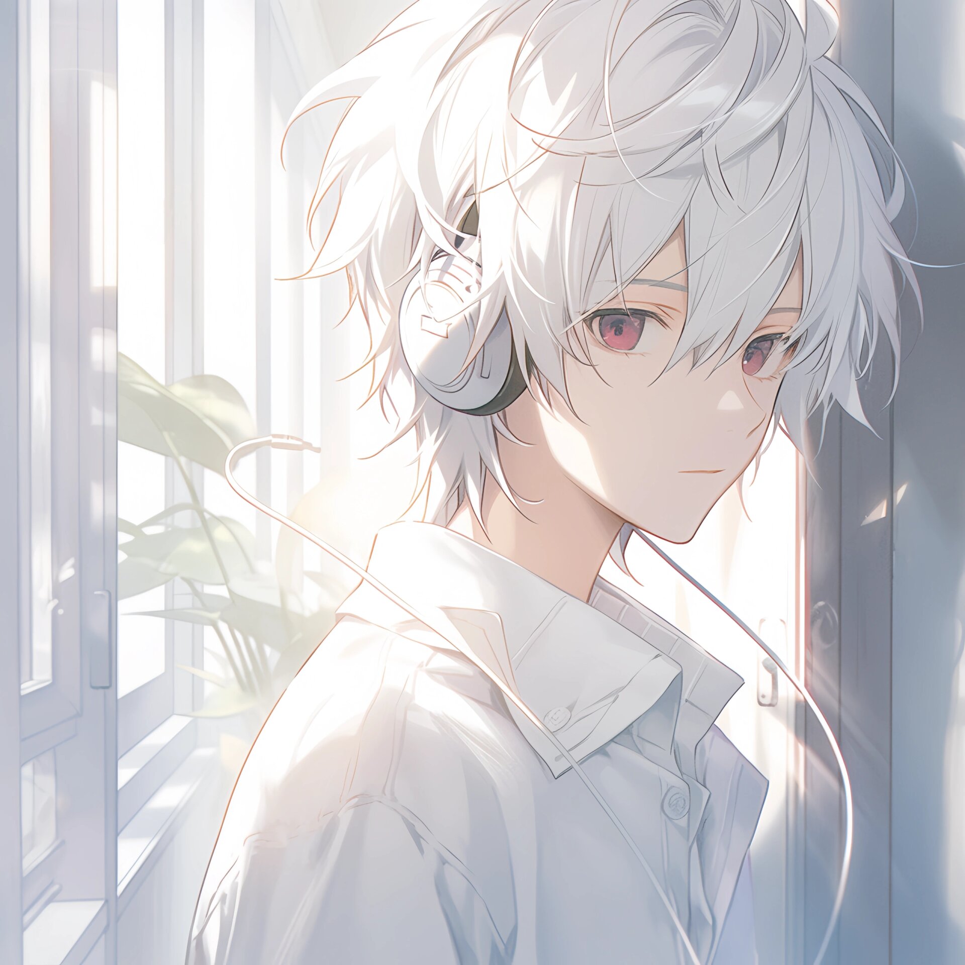 动漫头像|白发耳机少年1.2@夏天的阳光微笑的动态