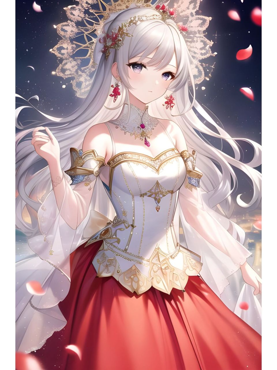 红系高贵晚礼服裙装,动漫二次元绘画人物