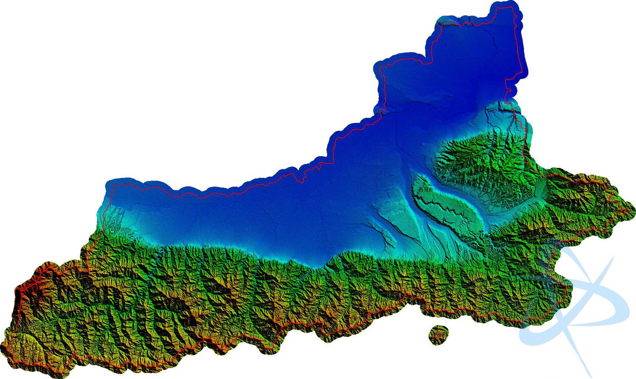 西安市地形图 西安市位于陕西省中部,明洪武二年(1369年),明政府改