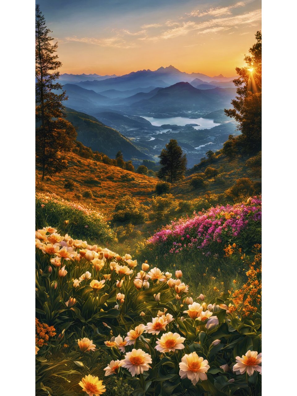 治愈系手机风景壁纸—开满鲜花的山坡 拿图请留痕,需要原图请私信