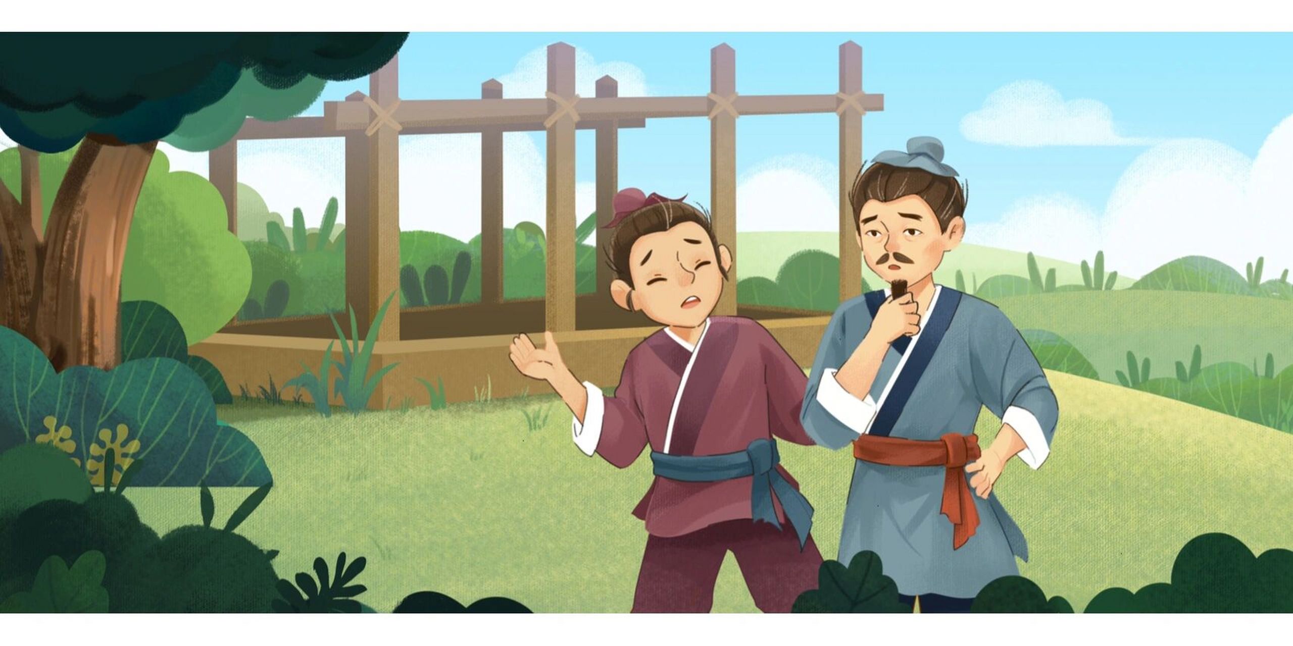 少儿绘本插图鲁班的故事 鲁班年轻的时候 父亲让他去终南山向木匠老