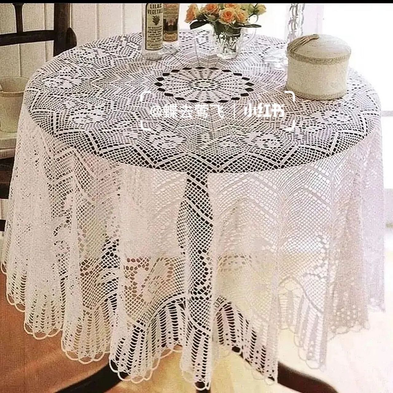 【图解】钩针手工编织 蕾丝餐巾桌布花片图案