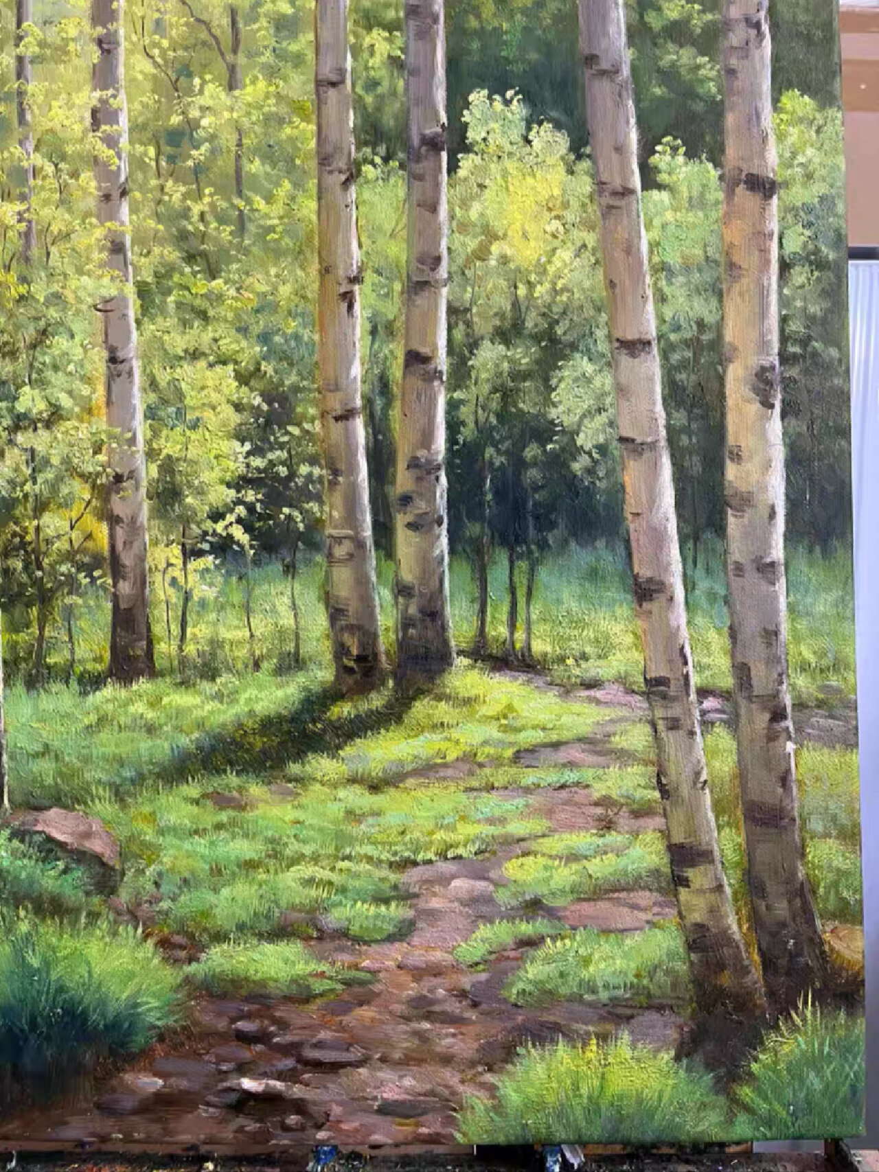 手绘油画～《白桦树》 纯手绘油画风景画 临摹作品白桦林60×80厘米带