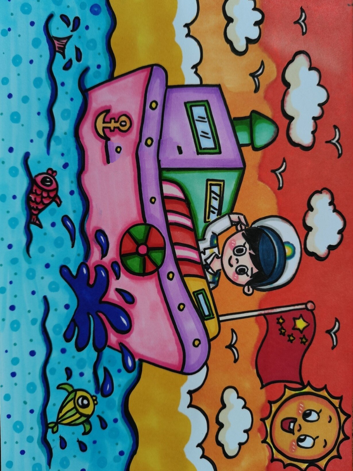 儿童画 | 【向中国海军致敬】|附线稿图