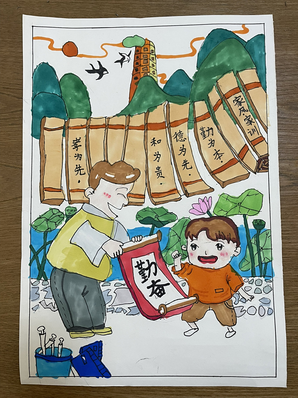 小学二年级"家规家训家风"主题绘画 二年级小学生绘画作品 家规家训