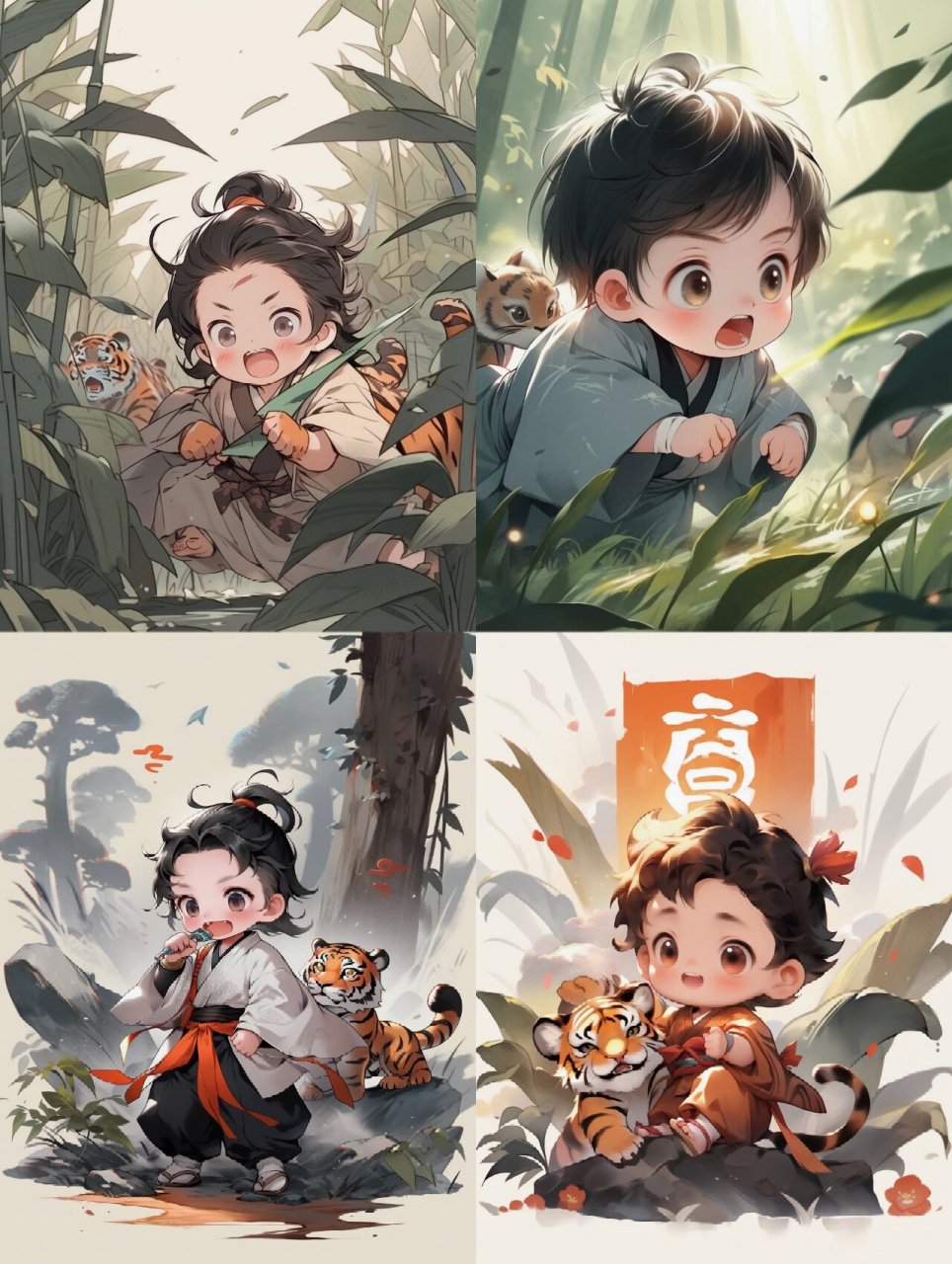 ai绘画/q萌古风唐装小男孩一 ai绘画,适合作为古风q版模拟经营手游