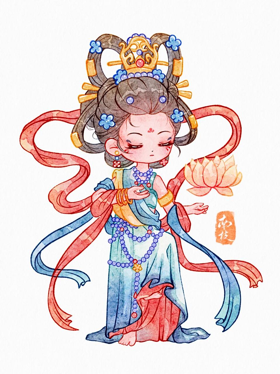 q版全身水彩小人–敦煌上色篇 敦煌上色篇来咯,感谢大家的喜爱 第一张