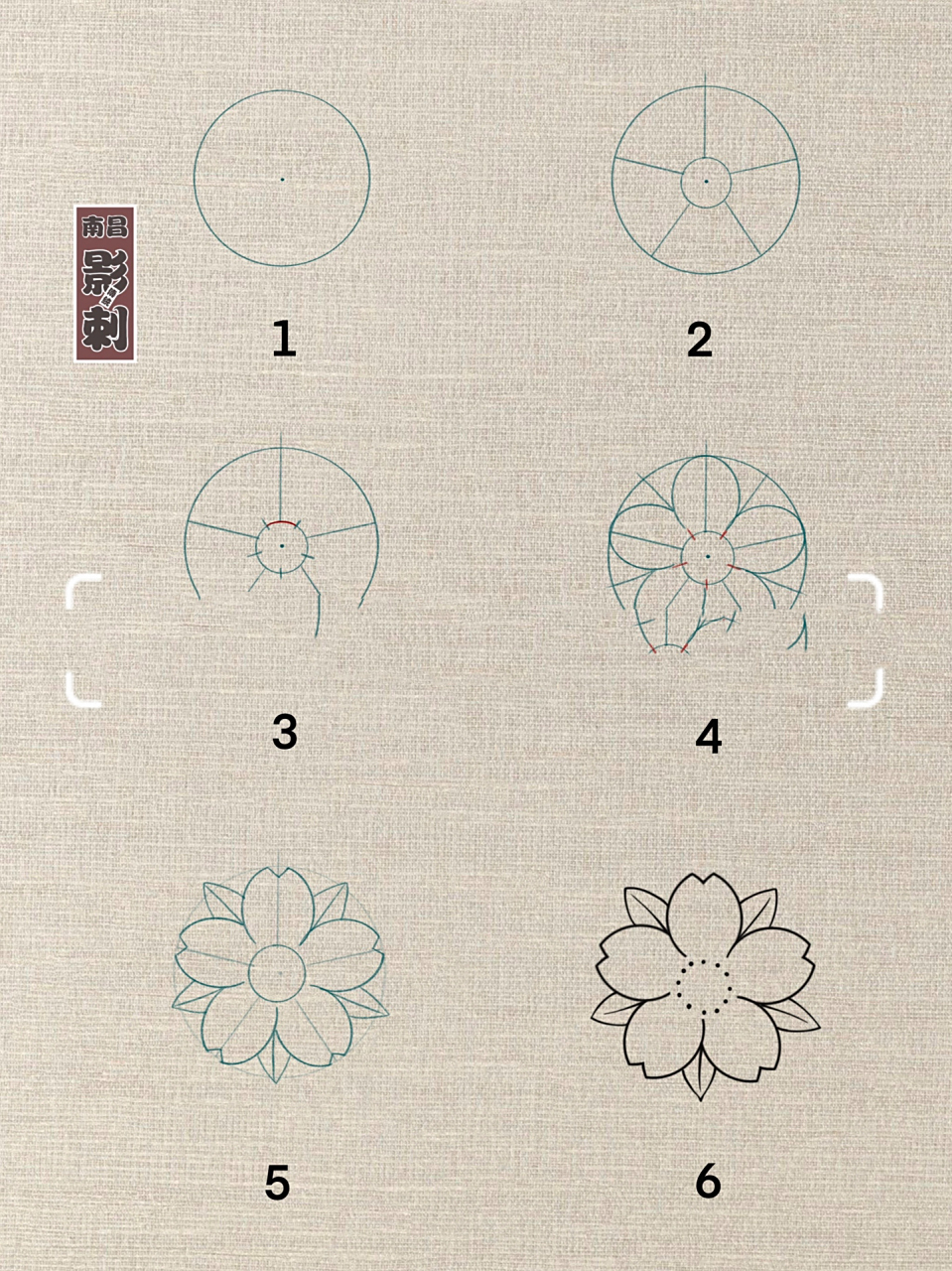 樱花起型·纹身手稿·绘画教程·老传统樱花 一分钟教会你画樱花 简单