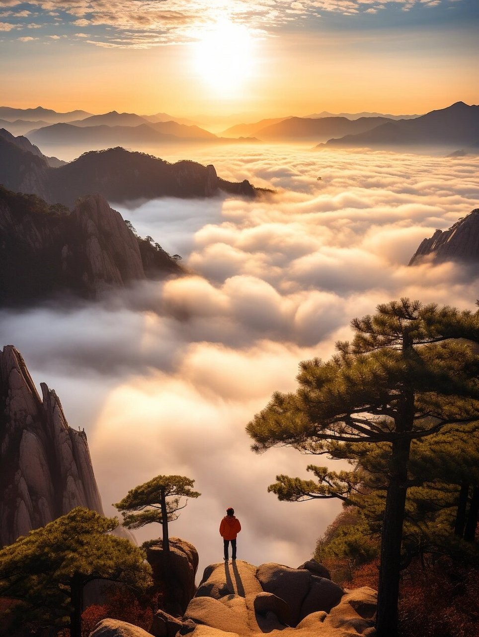 黄山云海 黄山的地形起伏较大,山峰陡峭,山谷幽深,气候湿润,风力较大.