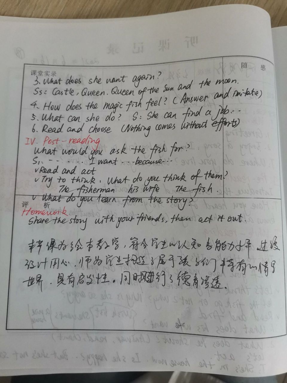 小学英语绘本教学听课笔记 the fisherman and his wife