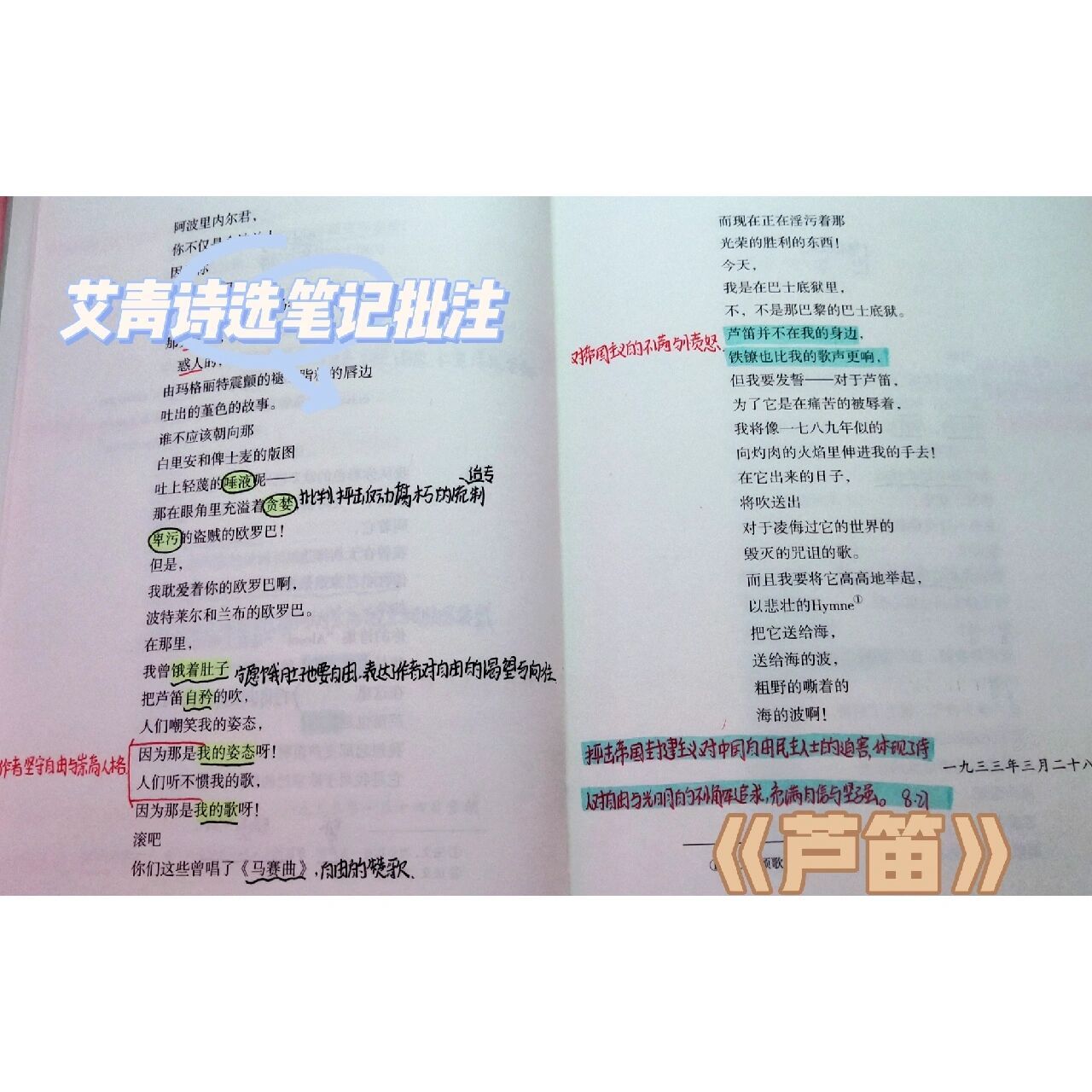 艾青诗选笔记批注—《芦笛》 原创