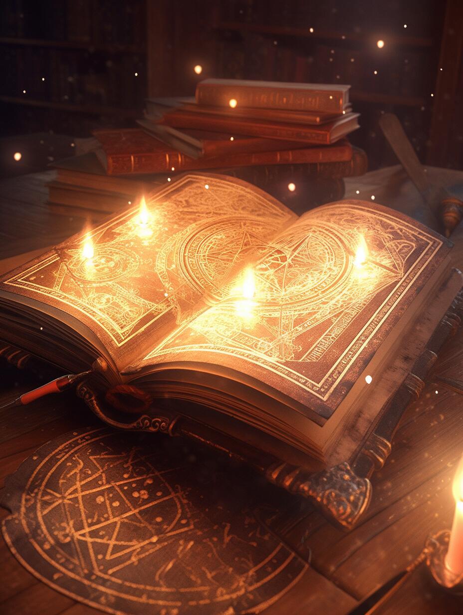 物品素材|魔法书98 月光洒落在翻开的魔法书上,字迹如同古老的符咒