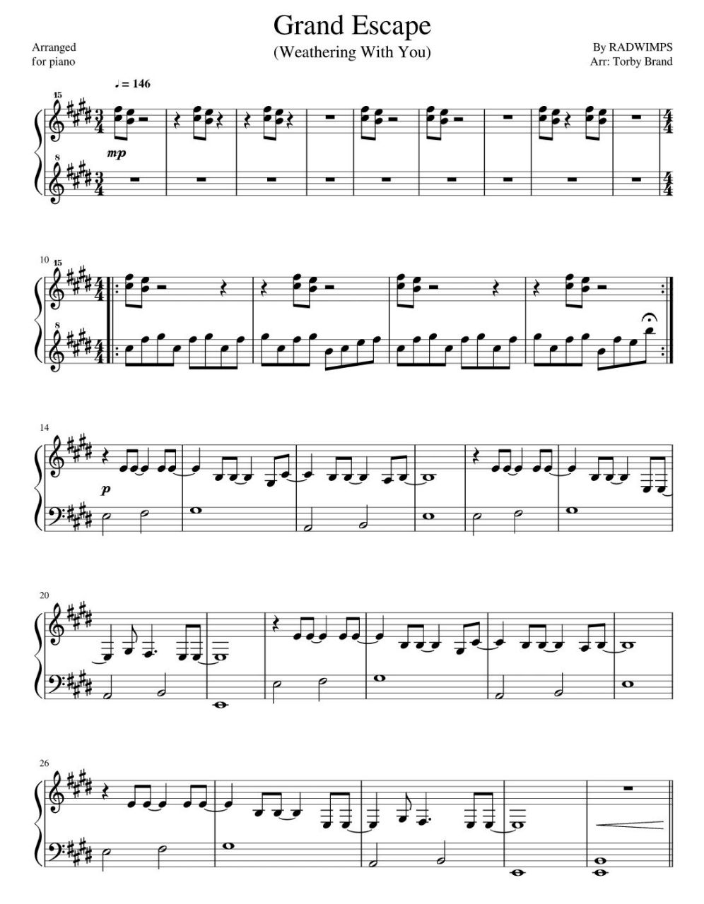乐谱96 grand escape 天气之子 radwimps 《逃离地面》三浦透子无论