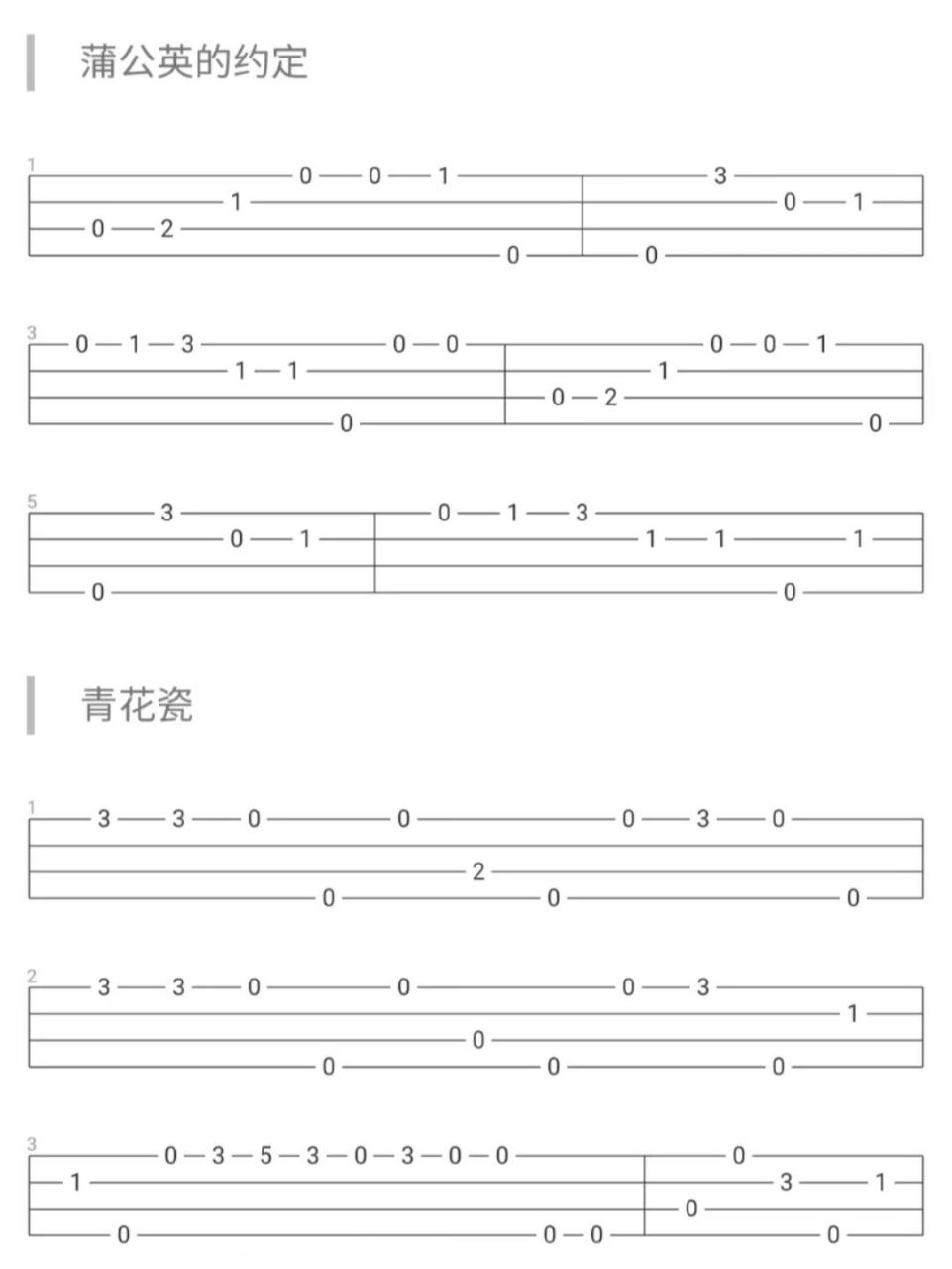 尤克里里指弹谱初学者《青花瓷》周杰伦 《青花瓷》《蒲公英的约定》
