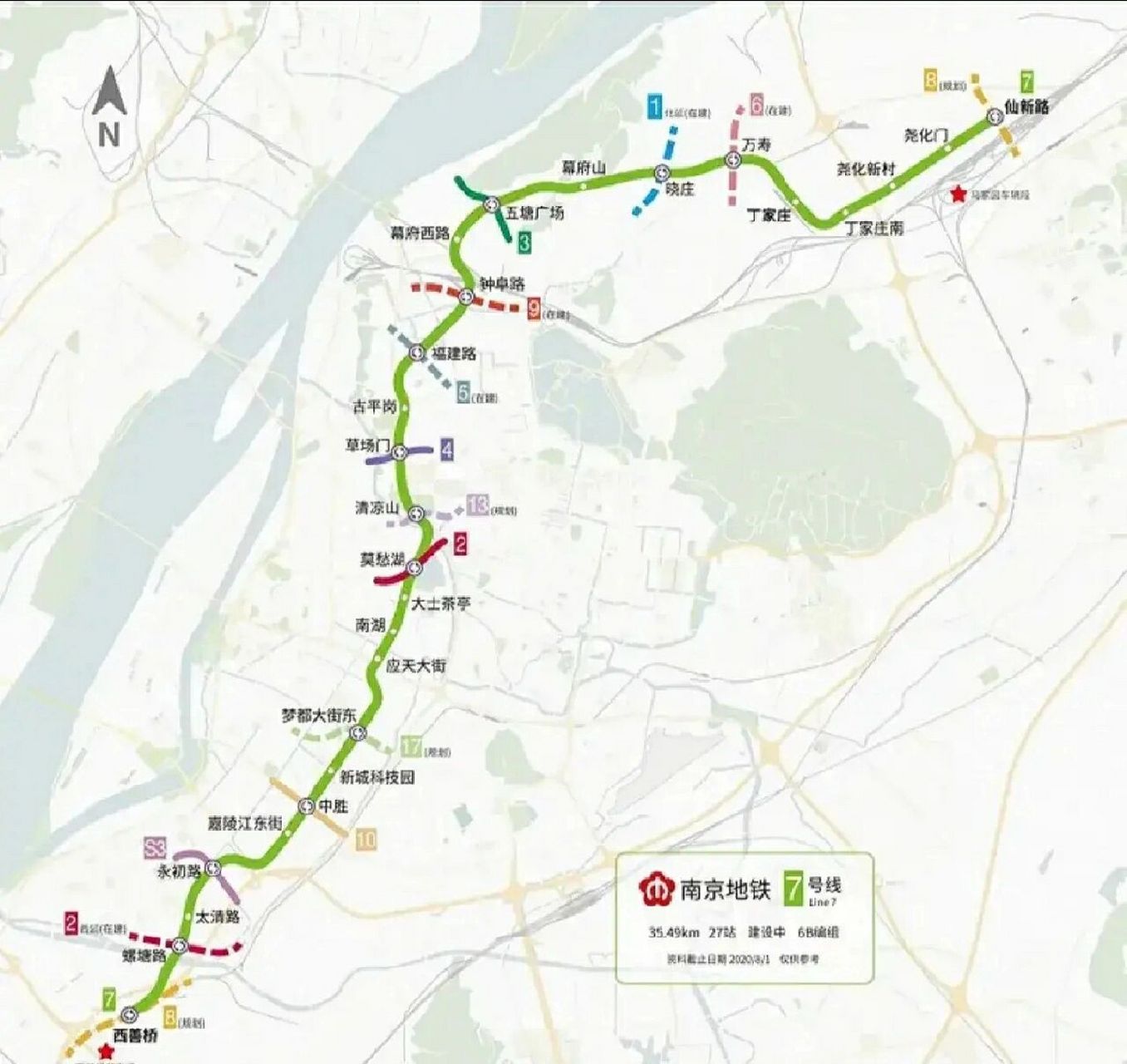 南京地铁7号线站点分布图 南京地铁7号线今年通车基本没有问题,当然