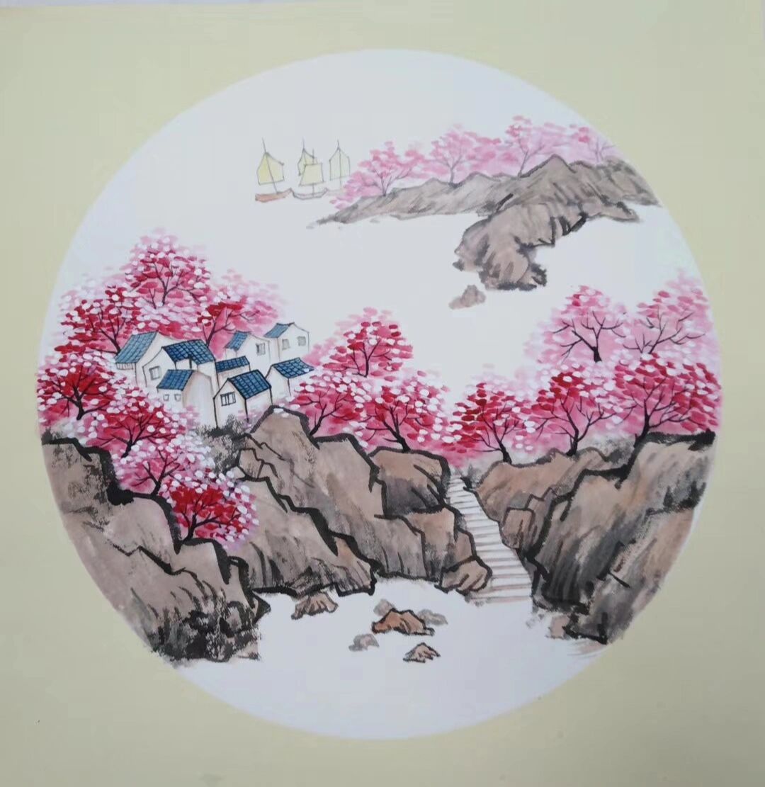 国画圆形卡纸九宫格
