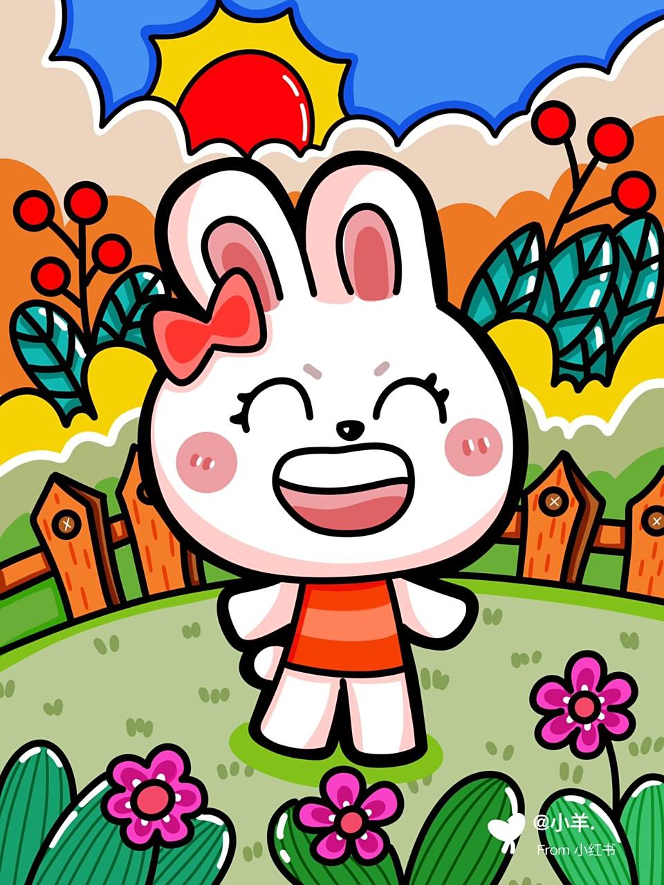 可爱的小兔子92儿童创意画 动物儿童画 #创意美术儿童画# #简笔画