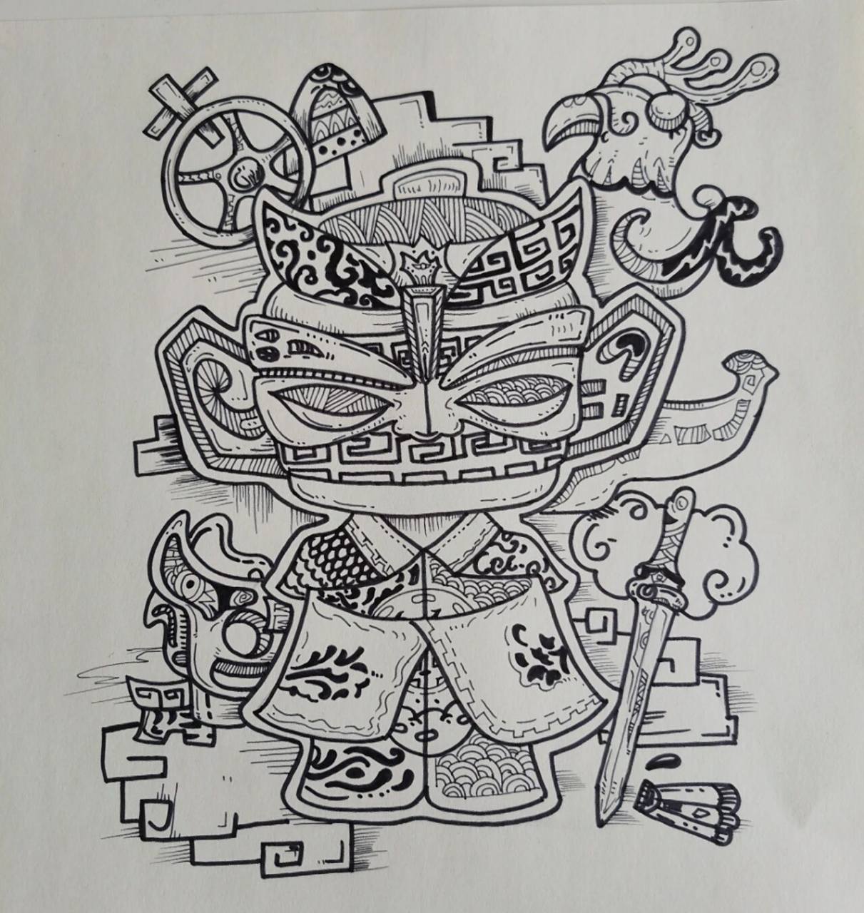 创意美术96||8～10岁小朋友作品-三星堆 临摹作品～一个步骤图96