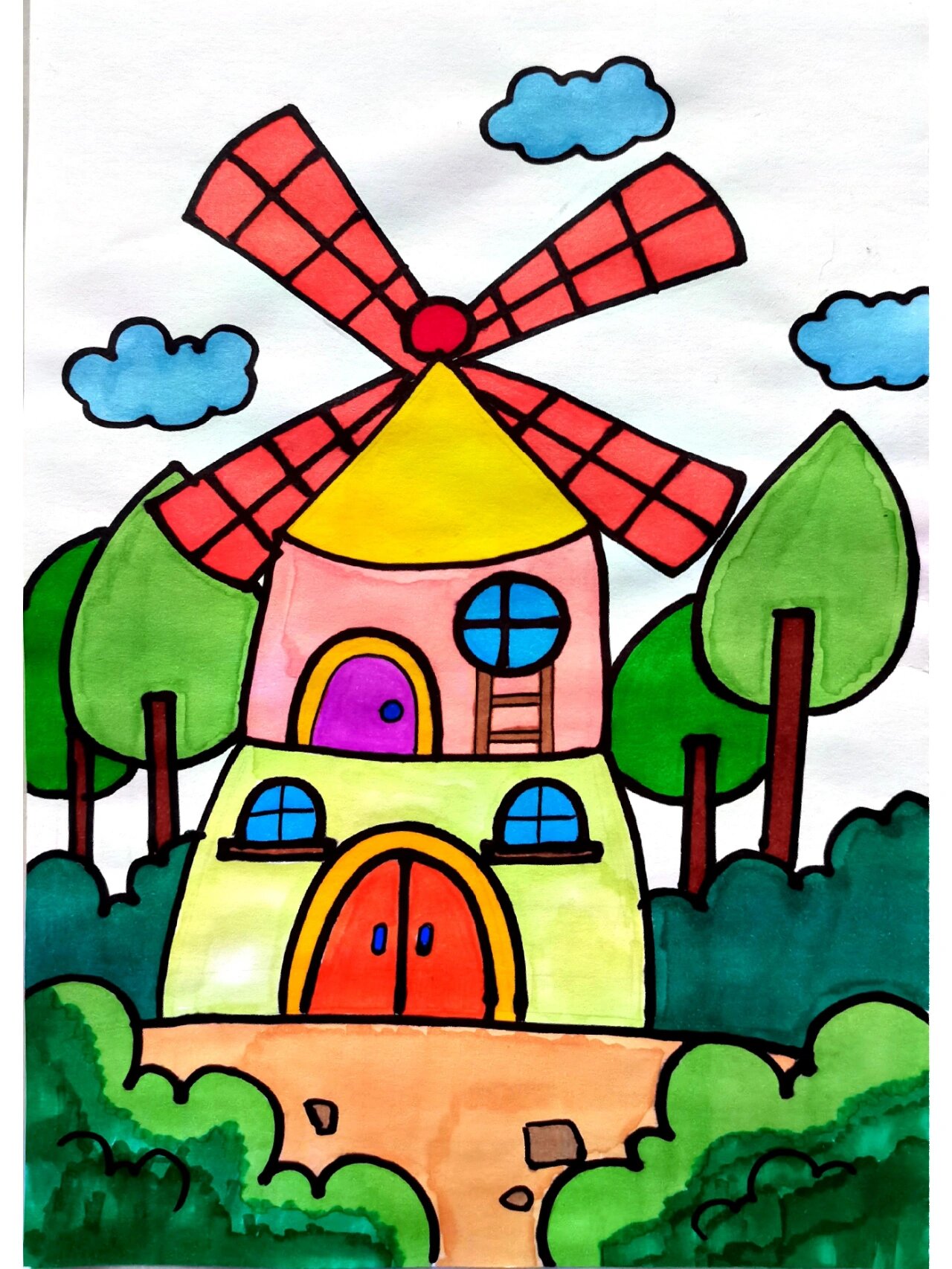 风车小房子儿童简笔画