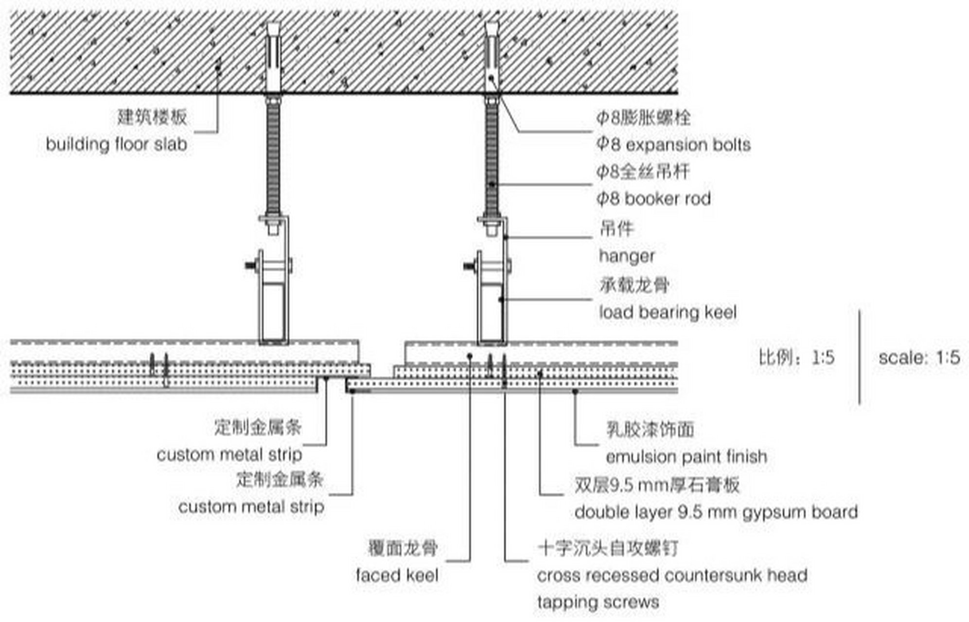 伸缩缝工艺吊顶天花 当石膏板天花吊顶面积过大或过长时,为避免由于