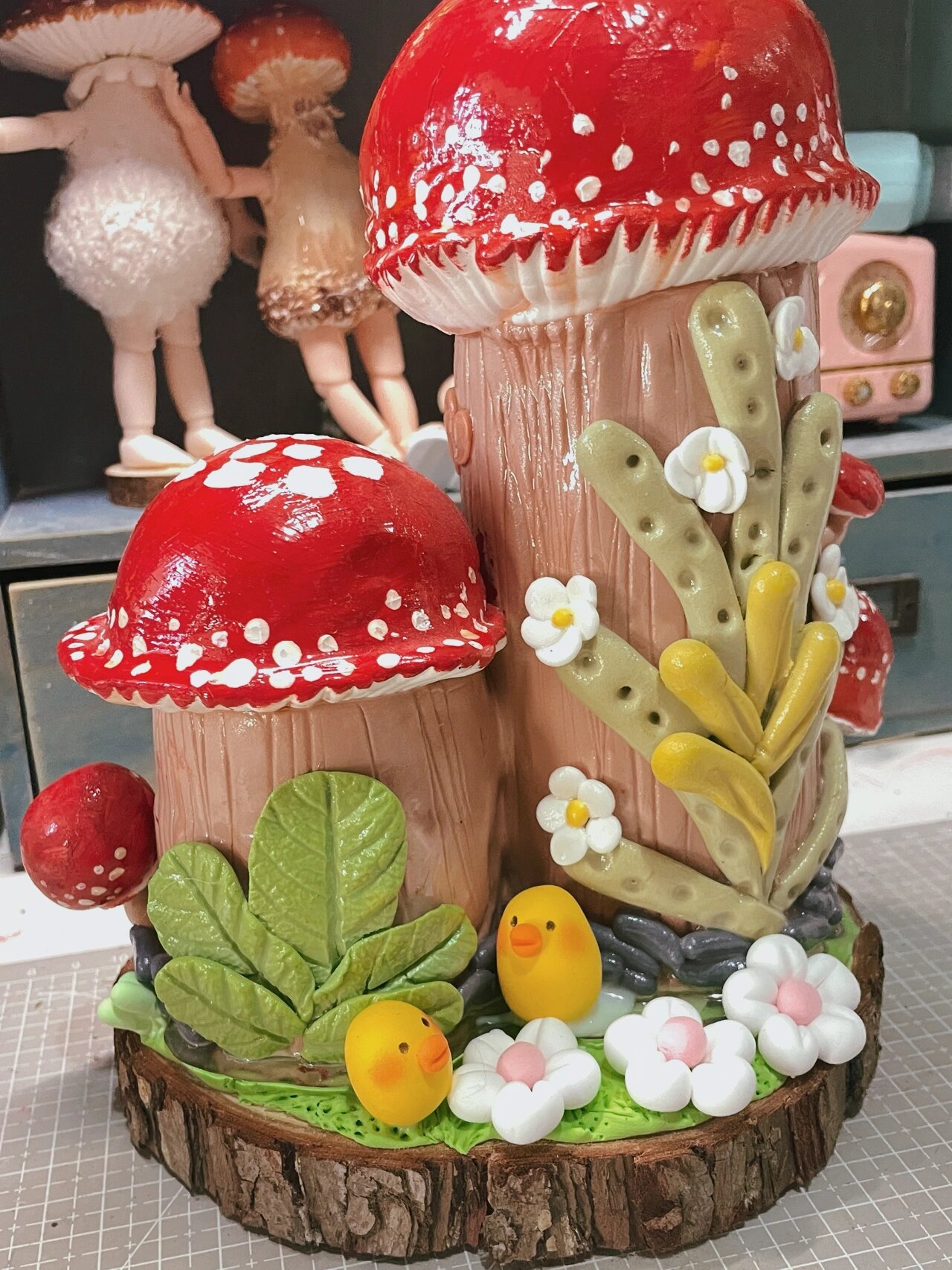 原创蘑菇房子超轻粘土彩泥软陶废物利用