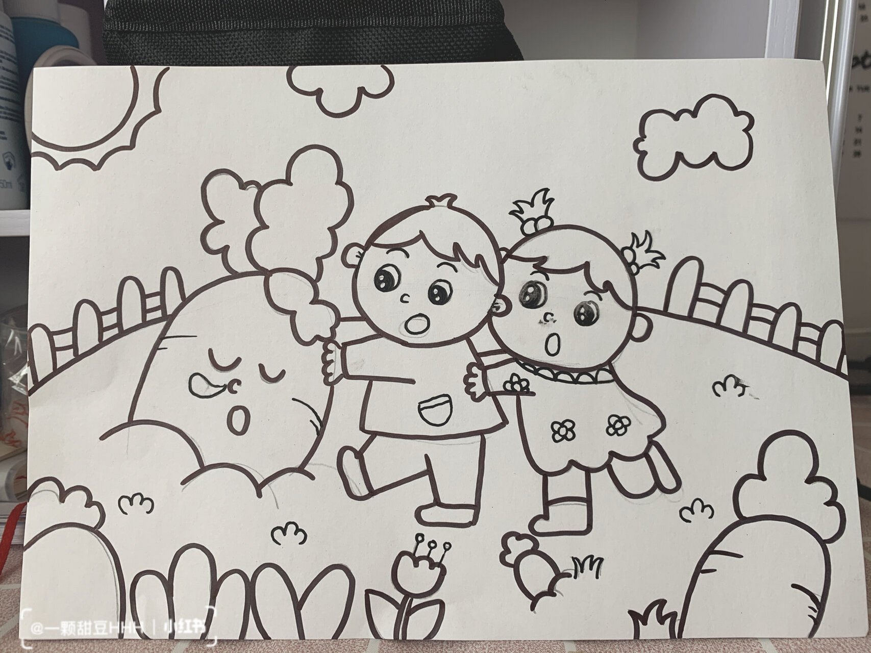 《拔萝卜》 《拔萝卜》 临摹 油画棒卡通人物情景画 线稿