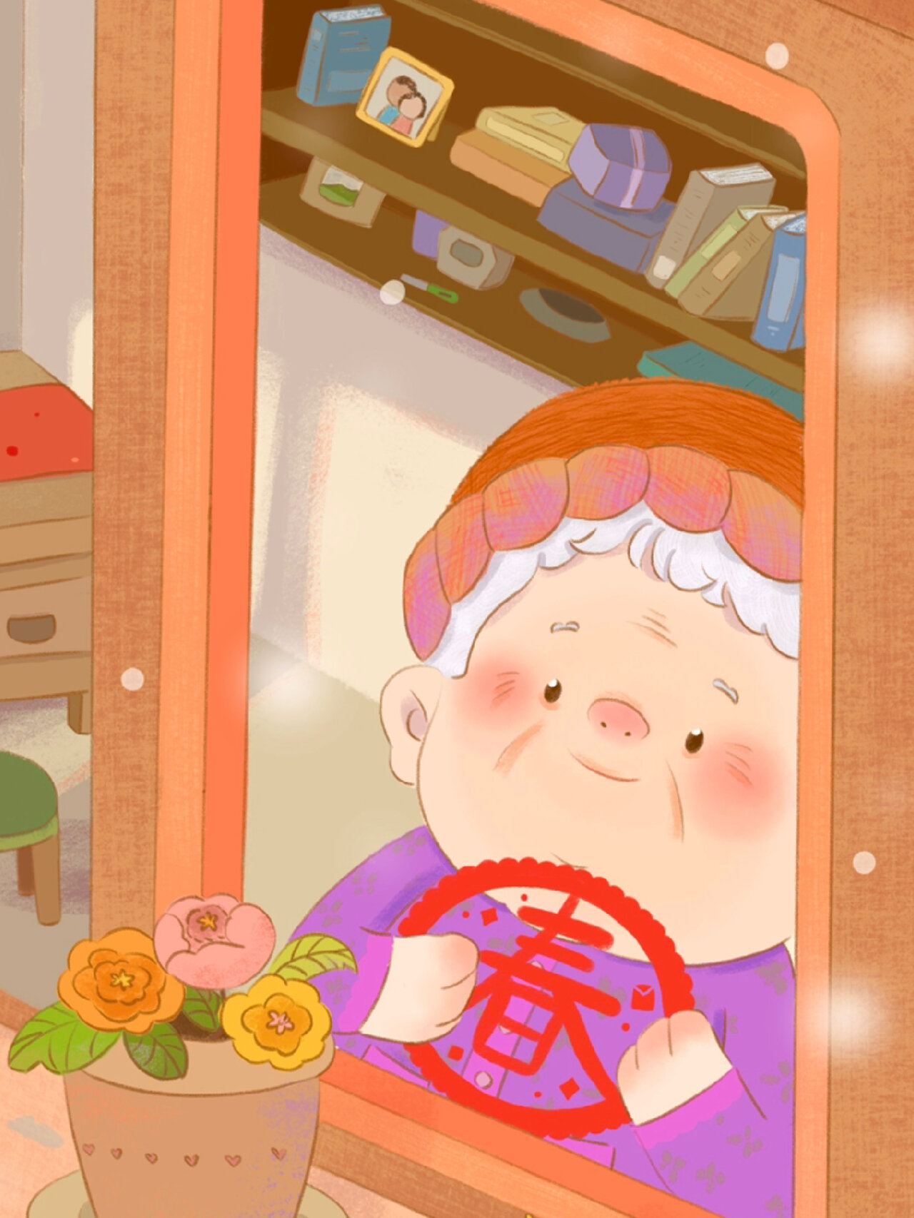 05春节插画~奶奶盼你回家过年9199