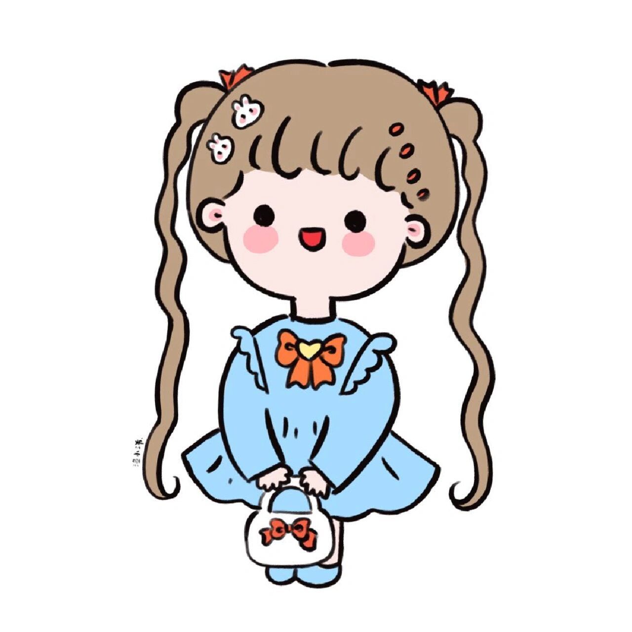 可爱小女孩简笔画贴纸手帐素材