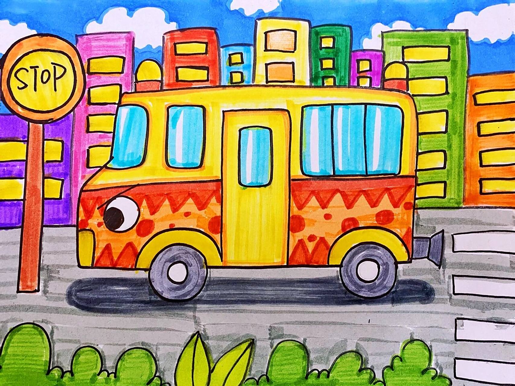 儿童画# #宝宝巴士# #巴士##公交车##公共汽车# #汽车儿童画