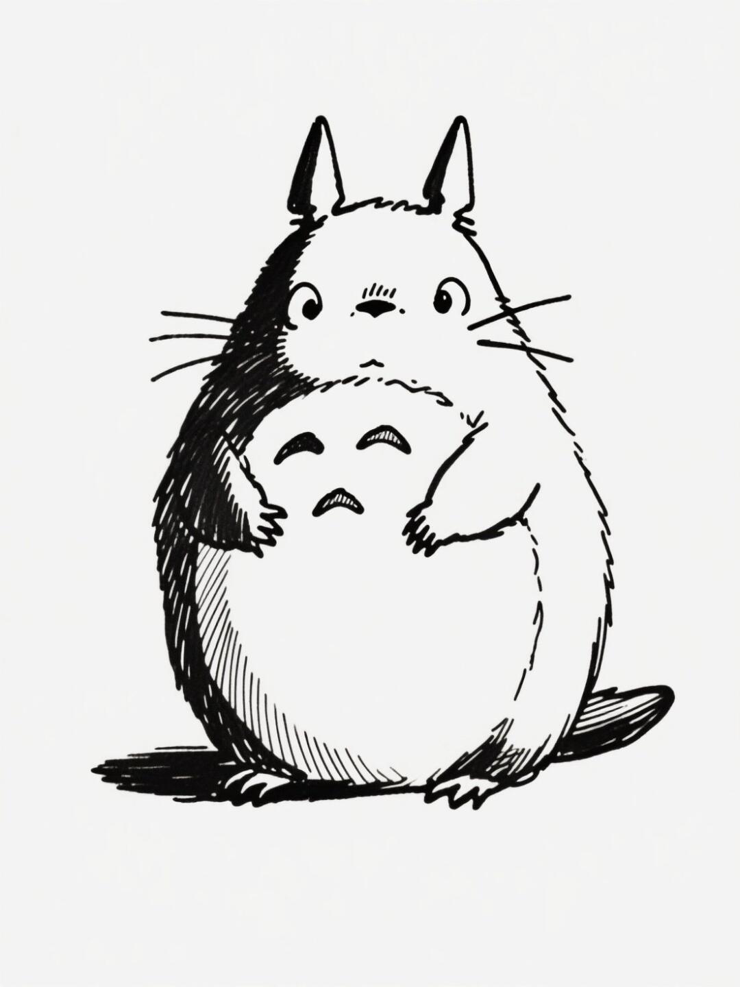 黑白简笔画~龙猫