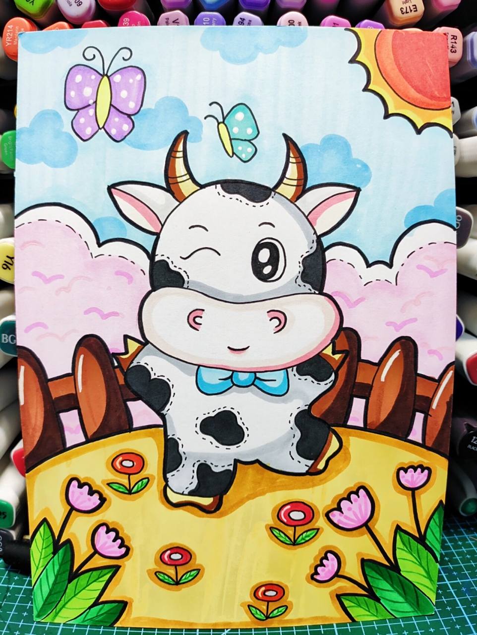 马克笔儿童画—十二生肖《牛》附线稿                 临摹