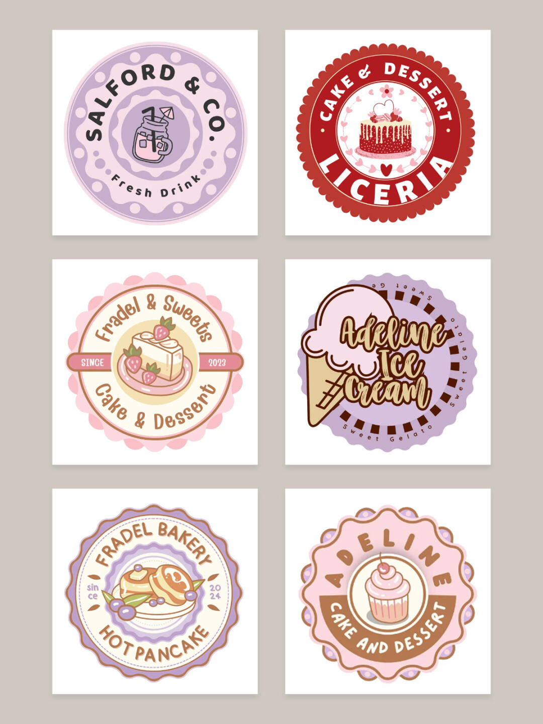 蛋糕贴纸logo头像标志圆形贴纸设计甜品合集