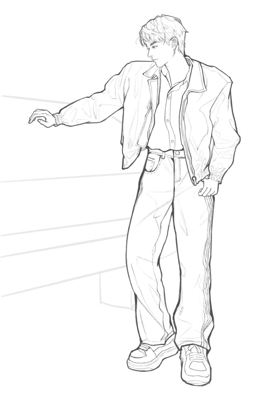 含步骤 阿花系统课男生全身线稿练习 人物参考 打草稿的时候感觉画的