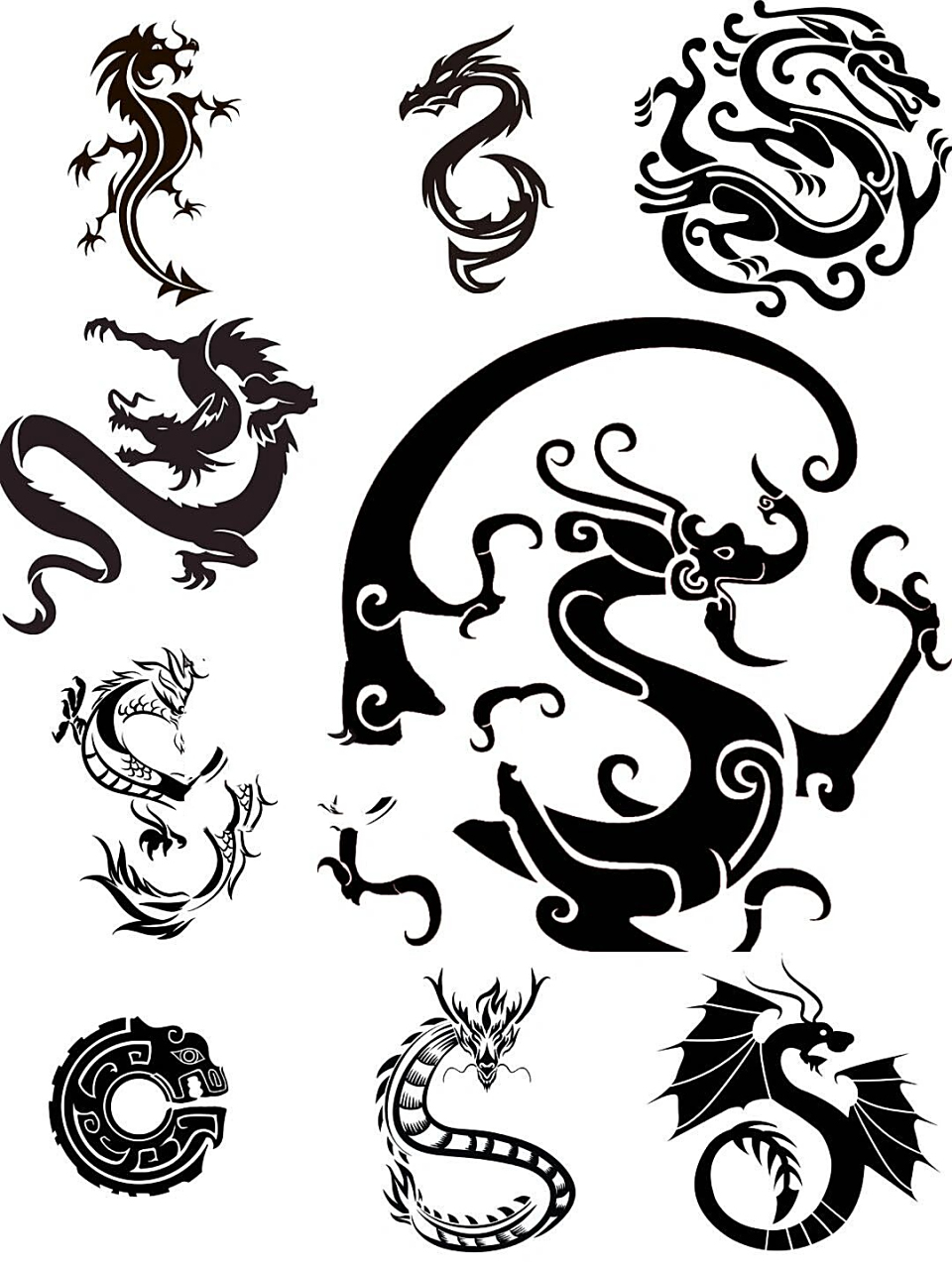 145款中国风古典龙纹龙图腾龙纹身图案png透明背景免扣素材