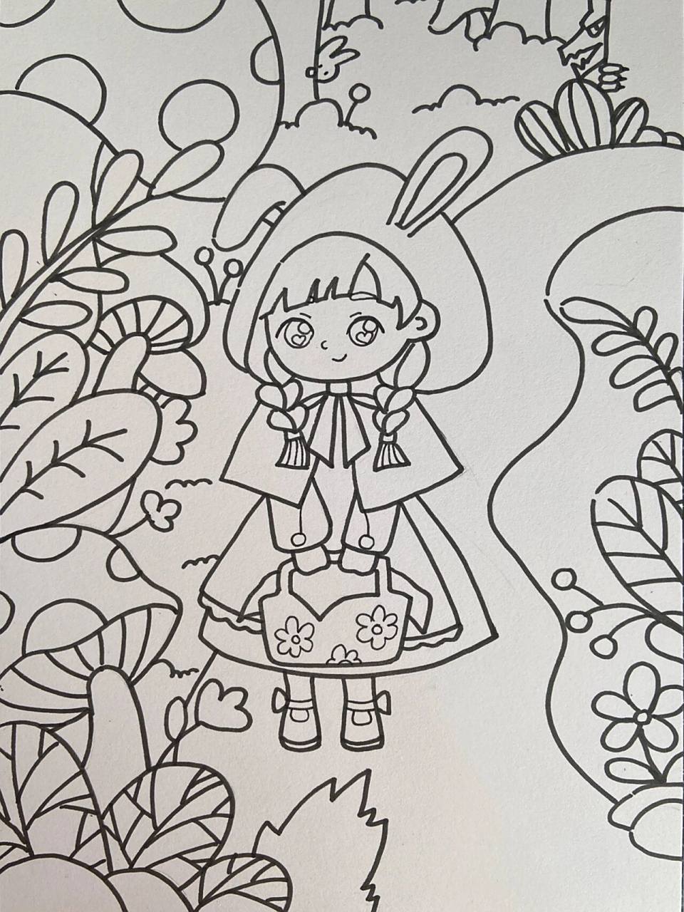 小裙子儿童画森林公主灰狼简笔画 美术宝 小红帽 课效,童话故事插画