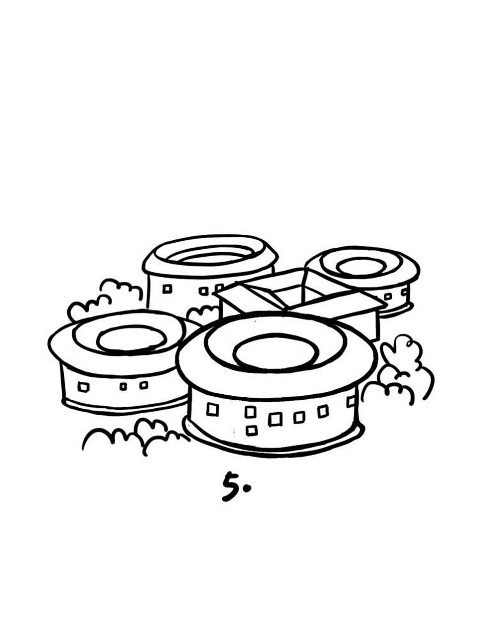 如何画福建南靖土楼|地标建筑简笔画54 福建土楼产生于宋朝时代,明,清