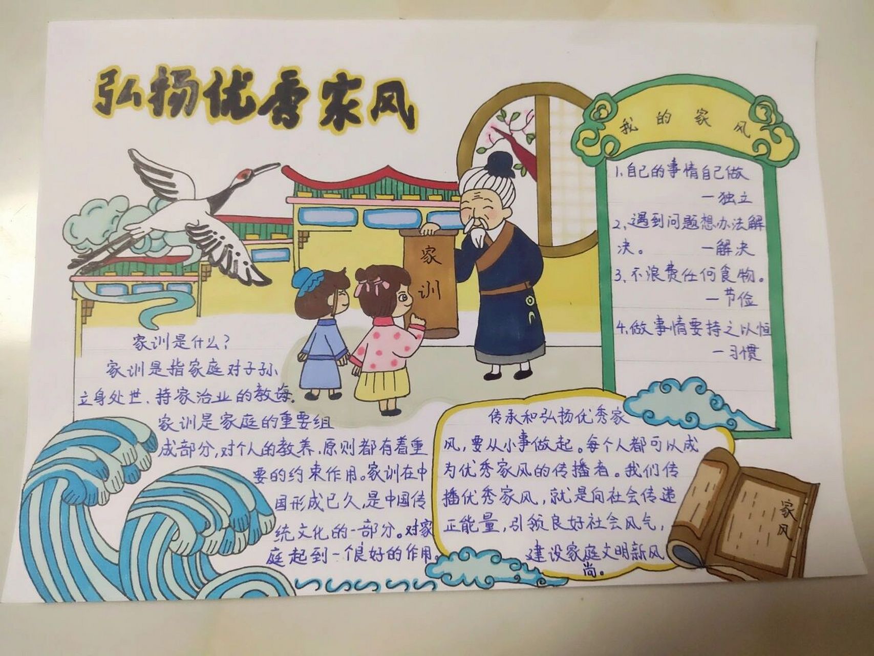 《弘扬优秀家风》手抄报 五下道道与法治第一单元第三课手抄报