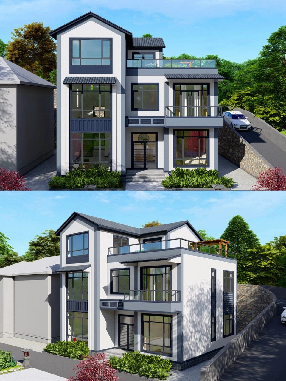 福建龙岩占地120平三层新中式别墅|附平面图 #农村自建房# #别墅设计#