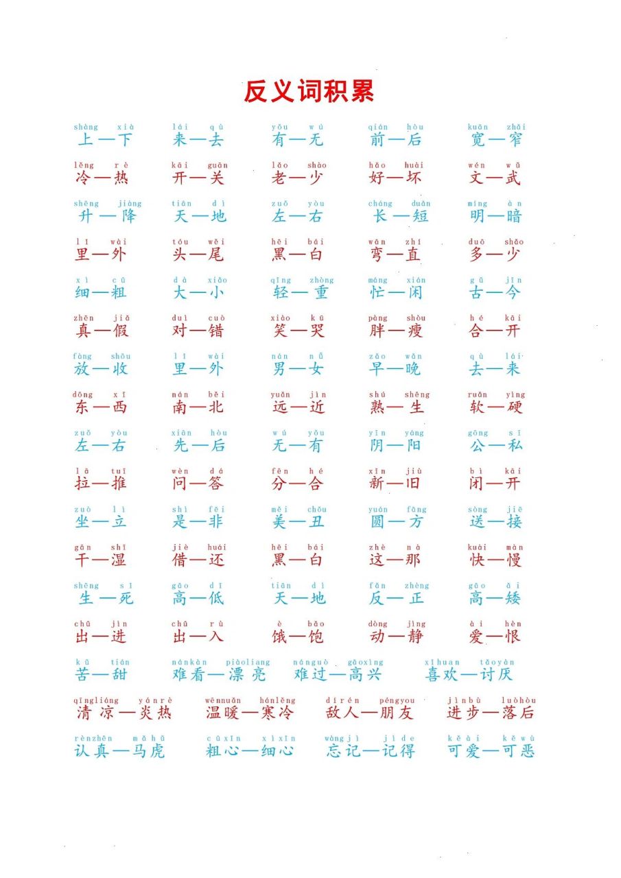 三年级反义词积累