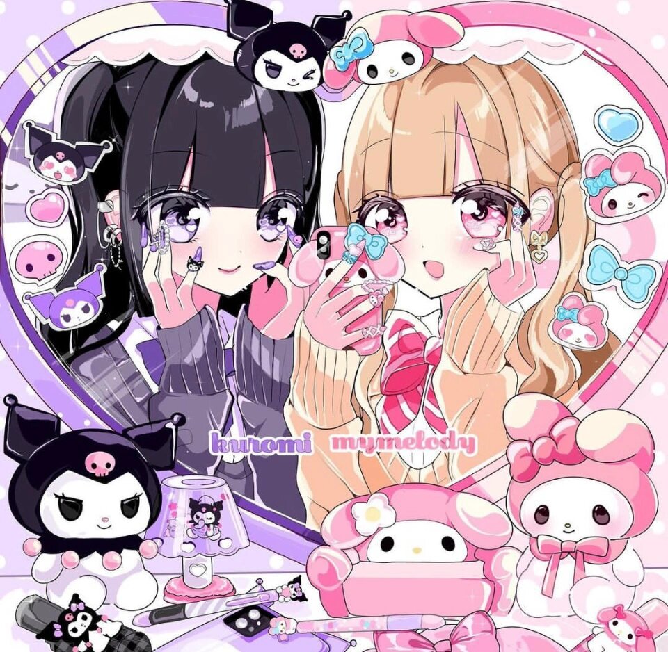 超可爱闺蜜双子头像插画👭细节满满精致华丽